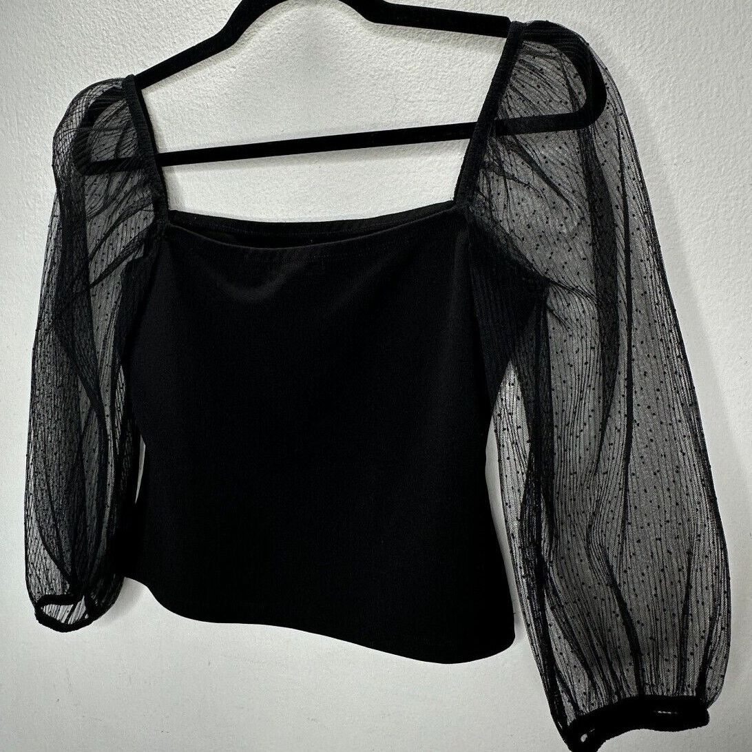 Other Socialite Black Square Neck Polka Dot Balloon Sleeve Top Size M / US 6-8 / IT 42-44 - 6 Thumbnail