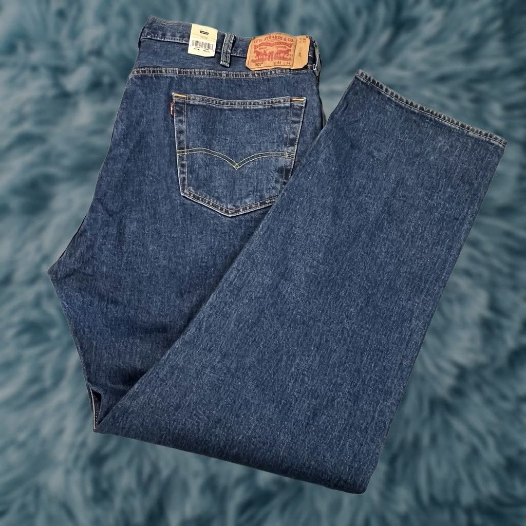 Levi's VINTAGE? LEVI'S 501 Jeans Mens 501 Original Straight Jeans Regular Button Fly Stretch 44X34 Blue Denim NWT Size US 44 / EU 60 - 1 Thumbnail