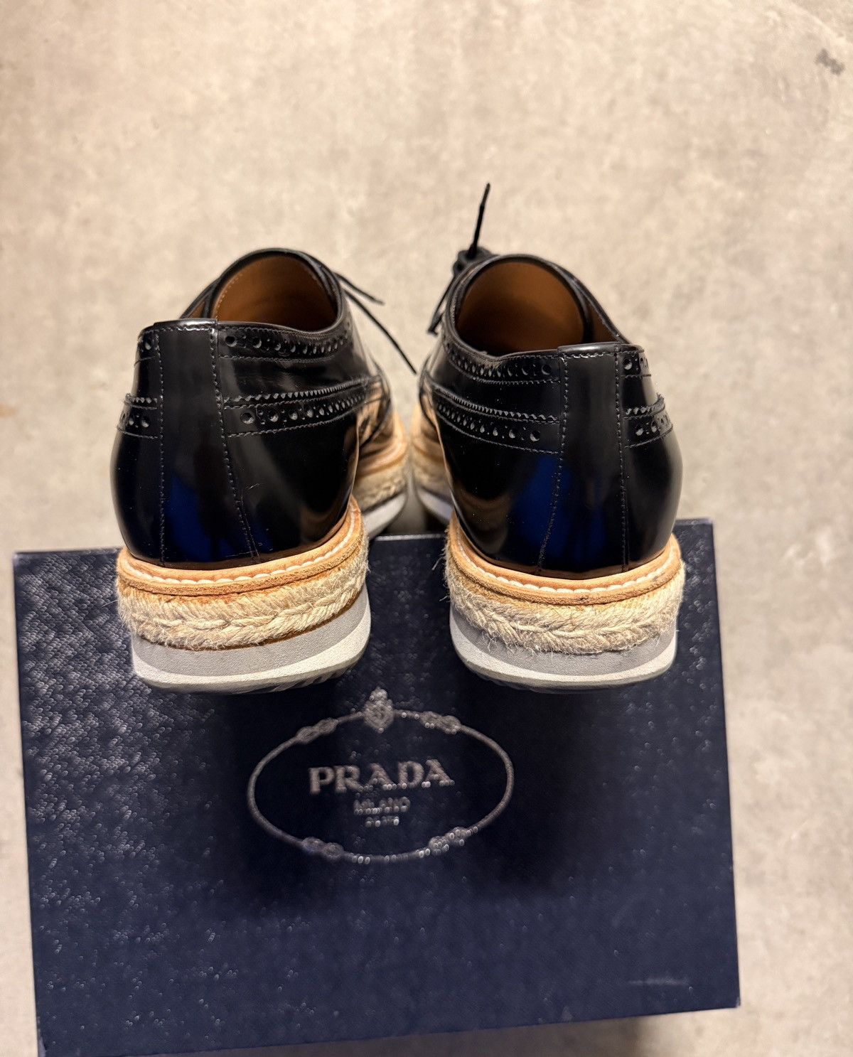 Prada Prada Leather Wingtip Brogue Espadrille Platform Derbys Size US 10.5 / EU 43-44 - 5 Thumbnail