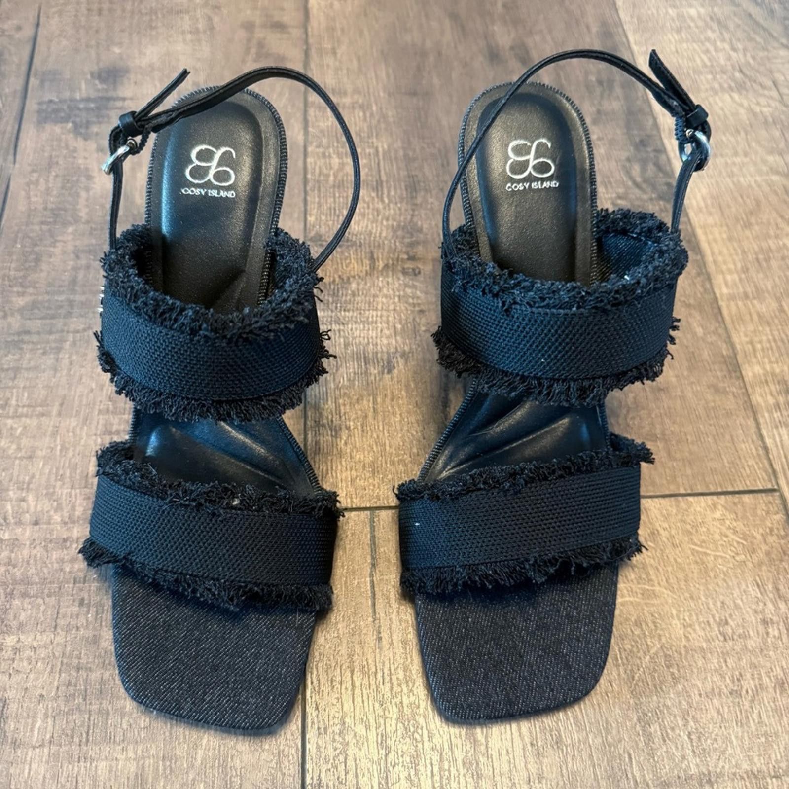 Other Cosy Island Black Denim Square Toe Heels Size US 8.5 / IT 38.5 - 3 Thumbnail