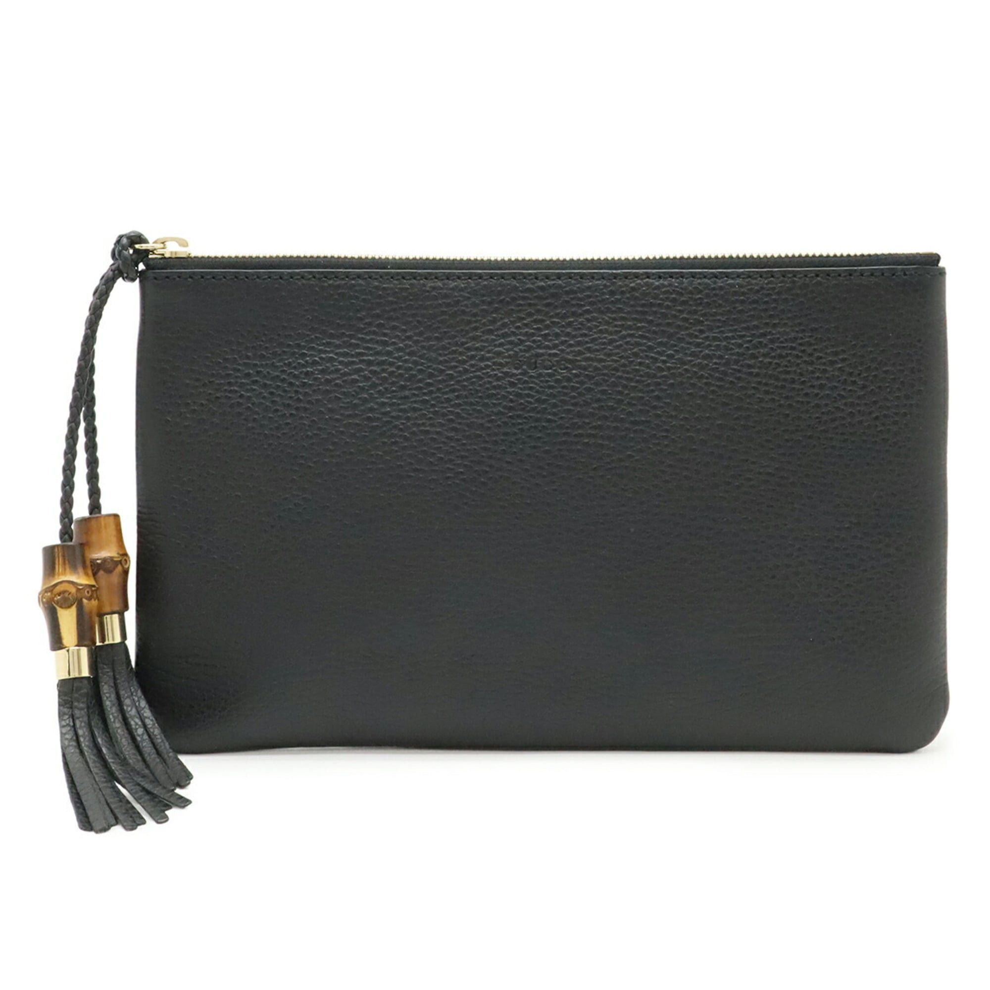 Gucci GUCCI Bamboo Tassel Clutch Bag, Second Handbag, Pouch, Leather, Black, 449652 Size ONE SIZE - 1 Thumbnail