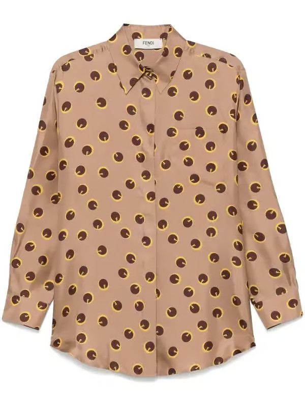 o1loc1c0126 Printed Silk Shirt in Brown