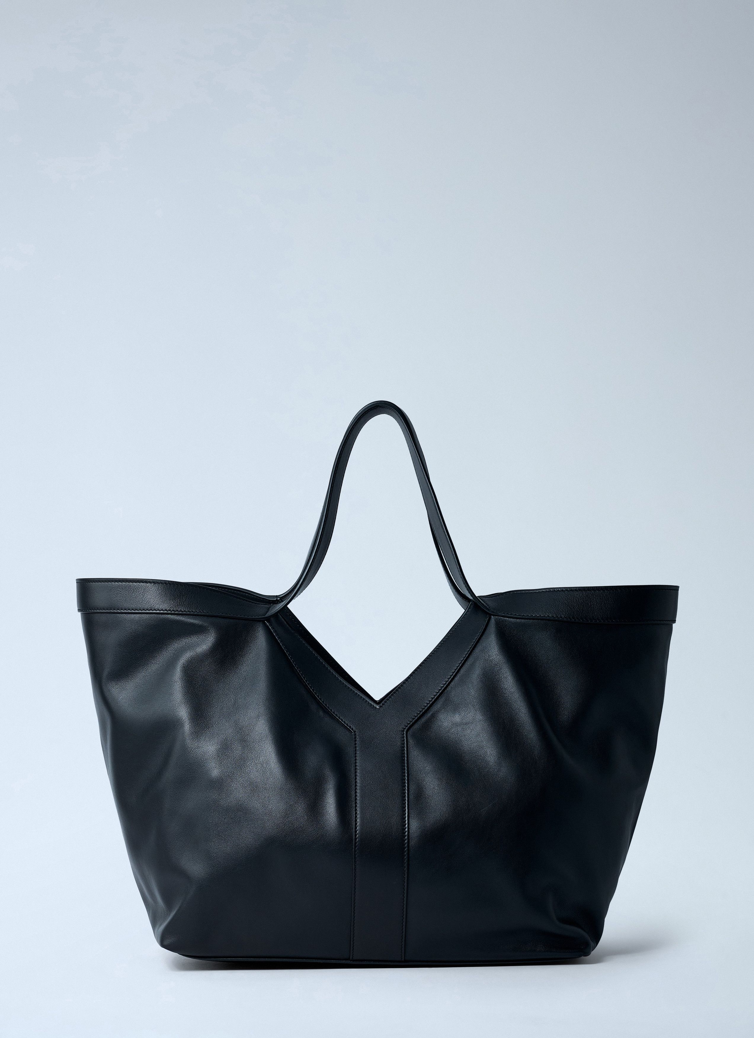 Saint Laurent Large Y-Shaped Leather Tote Bag in Black, Women's