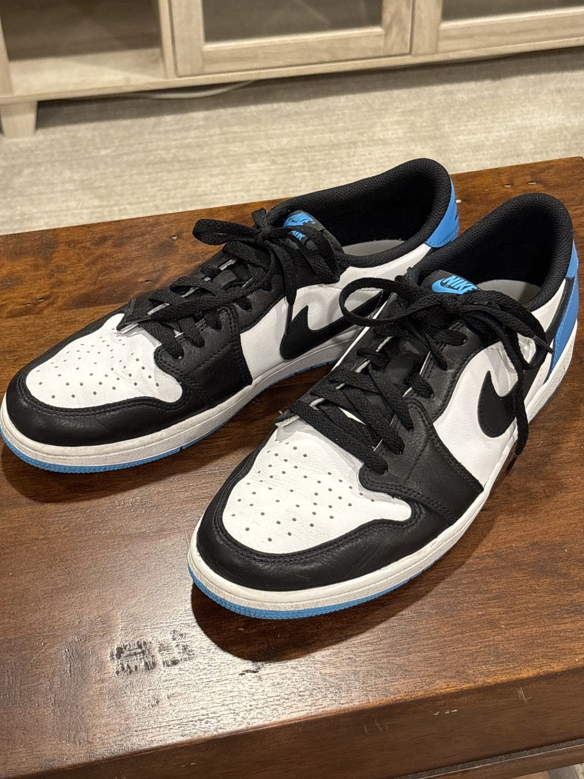 Jordan Brand × Nike Jordan 1 Low OG Black Dark Powder Blue Size US 12 / EU 45 - 1 Thumbnail