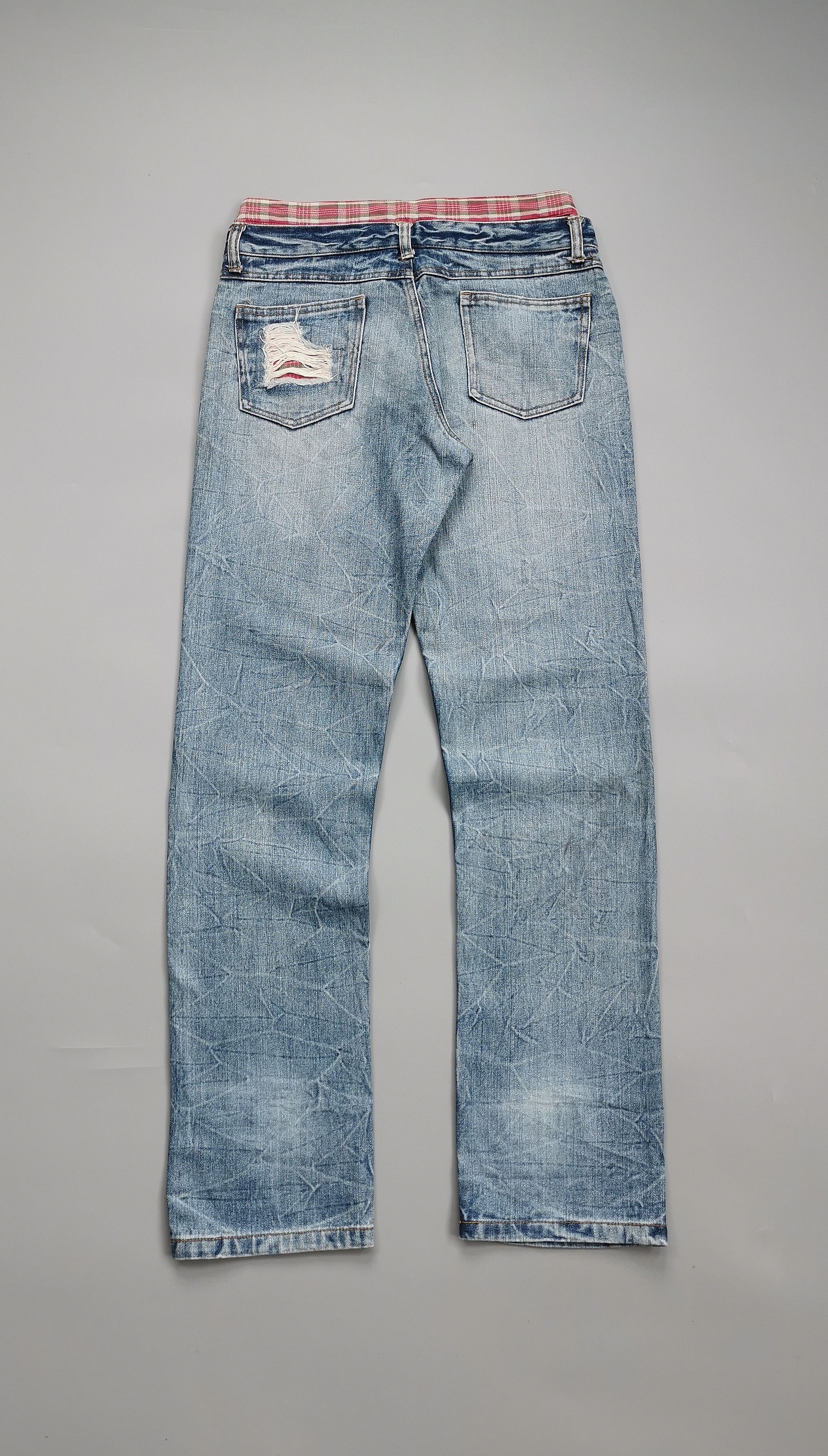 Hysteric Glamour Japan Brand Double Waist Plaid Patch Distressed Denim Jeans Size US 28 / EU 44 - 2 Thumbnail