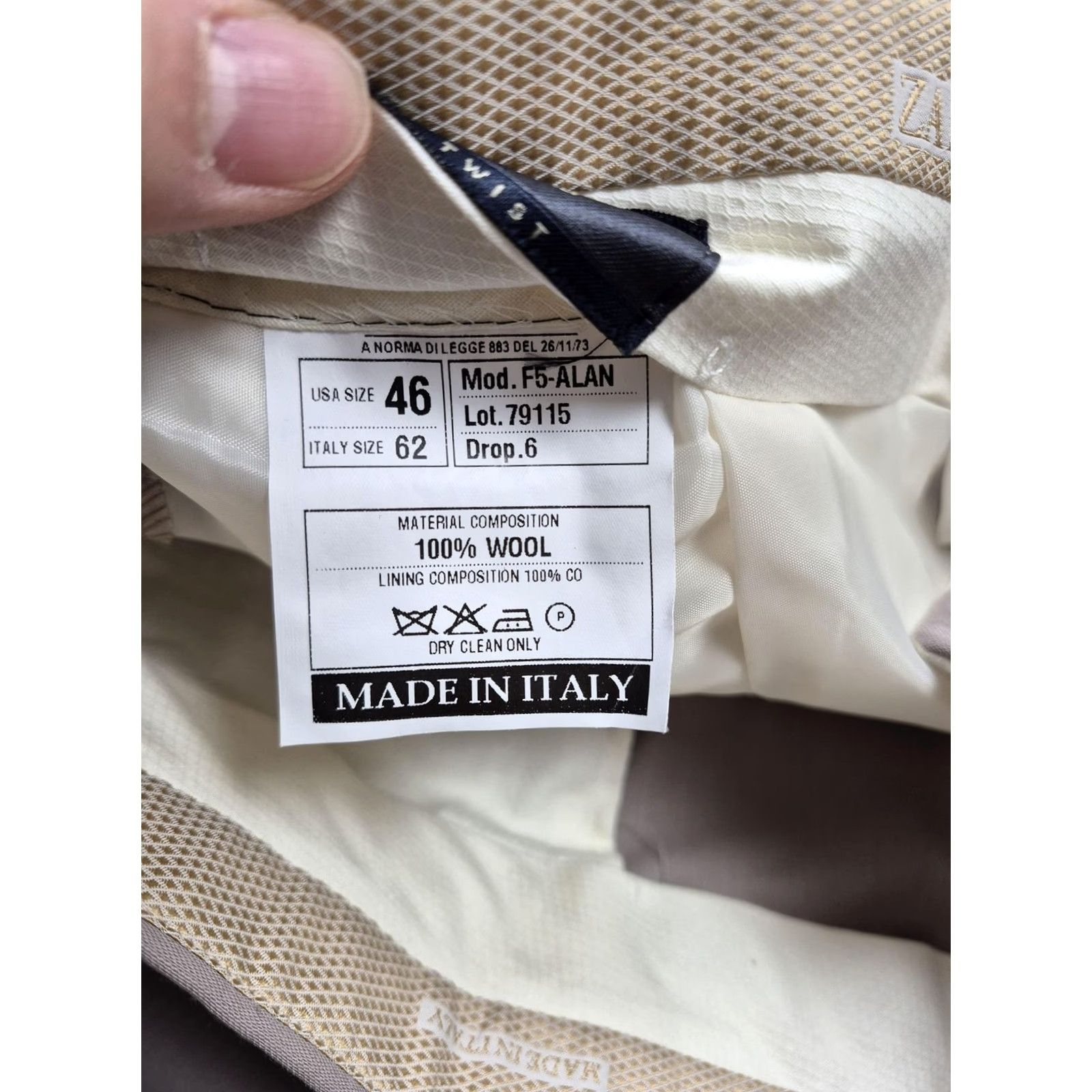 Vintage Zanieri Dress Pants Mens 46x37 Beige Wool Pleated Straight Unhemmed Italy NWT Size US 30 / EU 46 - 6 Thumbnail