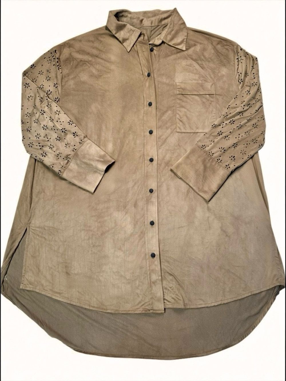 Other Brown Faux Suede Soft Burnout Sleeve Shirt Size XL Size XL / US 12-14 / IT 48-50 - 2 Thumbnail