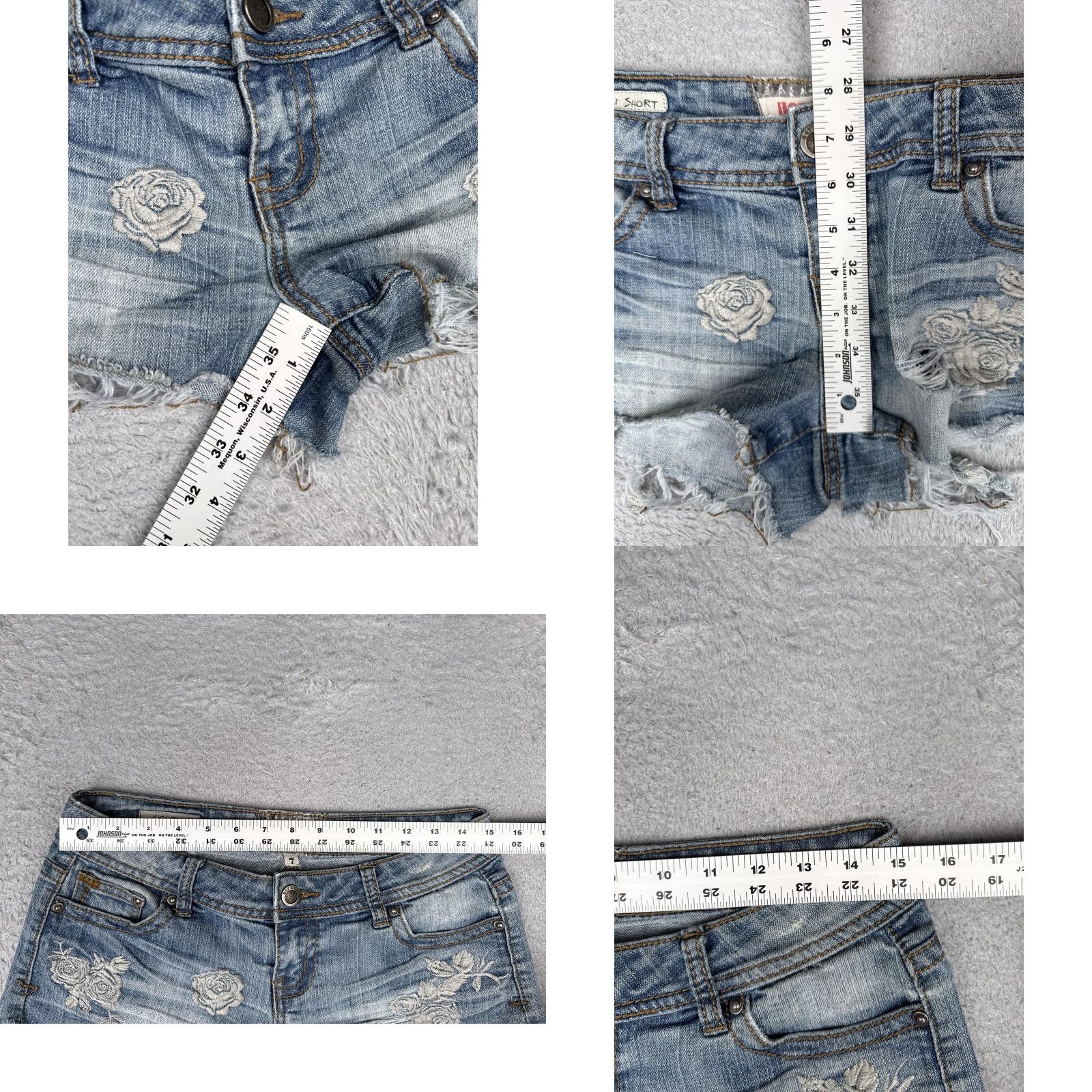 Vintage Hot Kiss Denim Shorts Juniors 7 Blue Cutoff Frayed Hem Embroidered Floral CiCi Size 28" / US 6 / IT 42 - 8 Thumbnail
