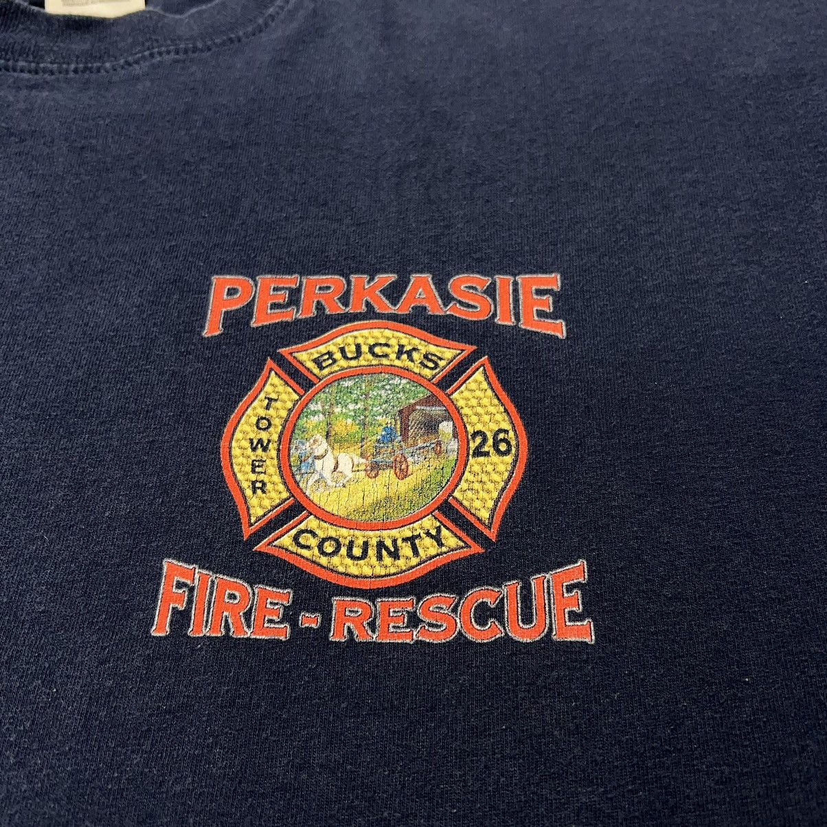 Vintage Fire Rescue Tee Shirt Blue Fighter Bucks County PA Truck Size US XL / EU 56 / 4 - 4 Thumbnail