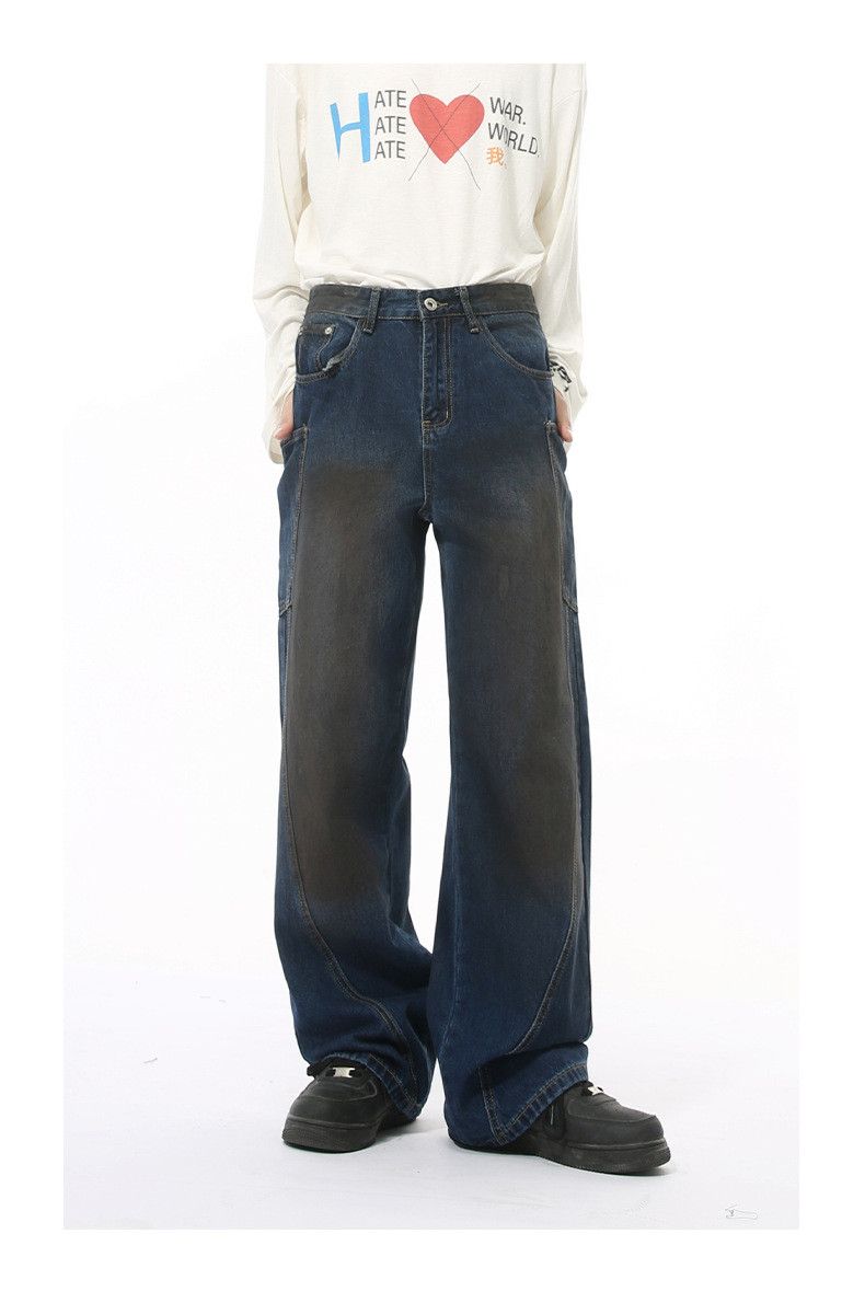 Japanese Brand × Jean American street patchwork distressed straight loose jeans Size US 32 / EU 48 - 1 Thumbnail