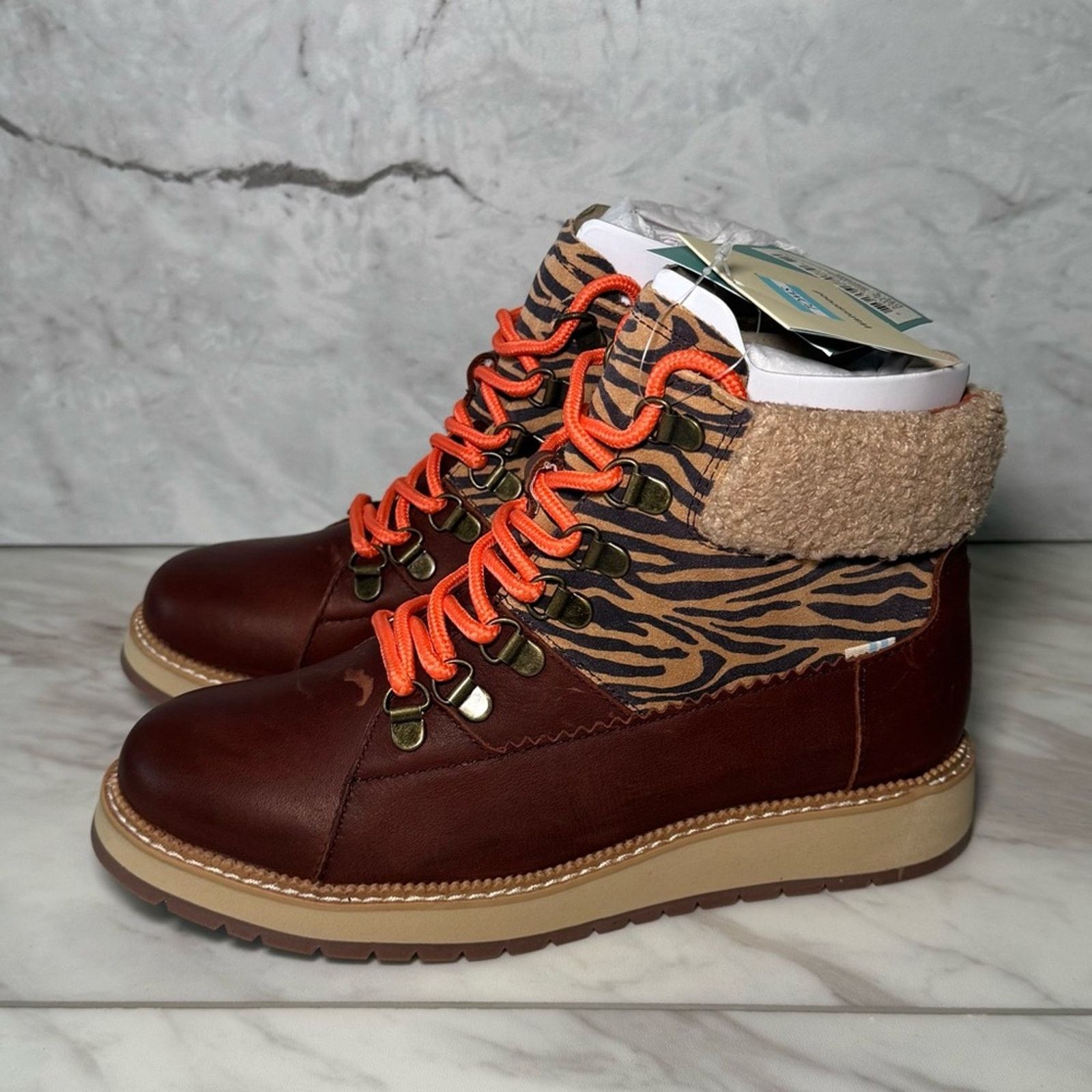 Toms TOMS Mesa Waterproof Boots Brown Leather & Zebra Print 6 Size US 6 / IT 36 - 3 Thumbnail