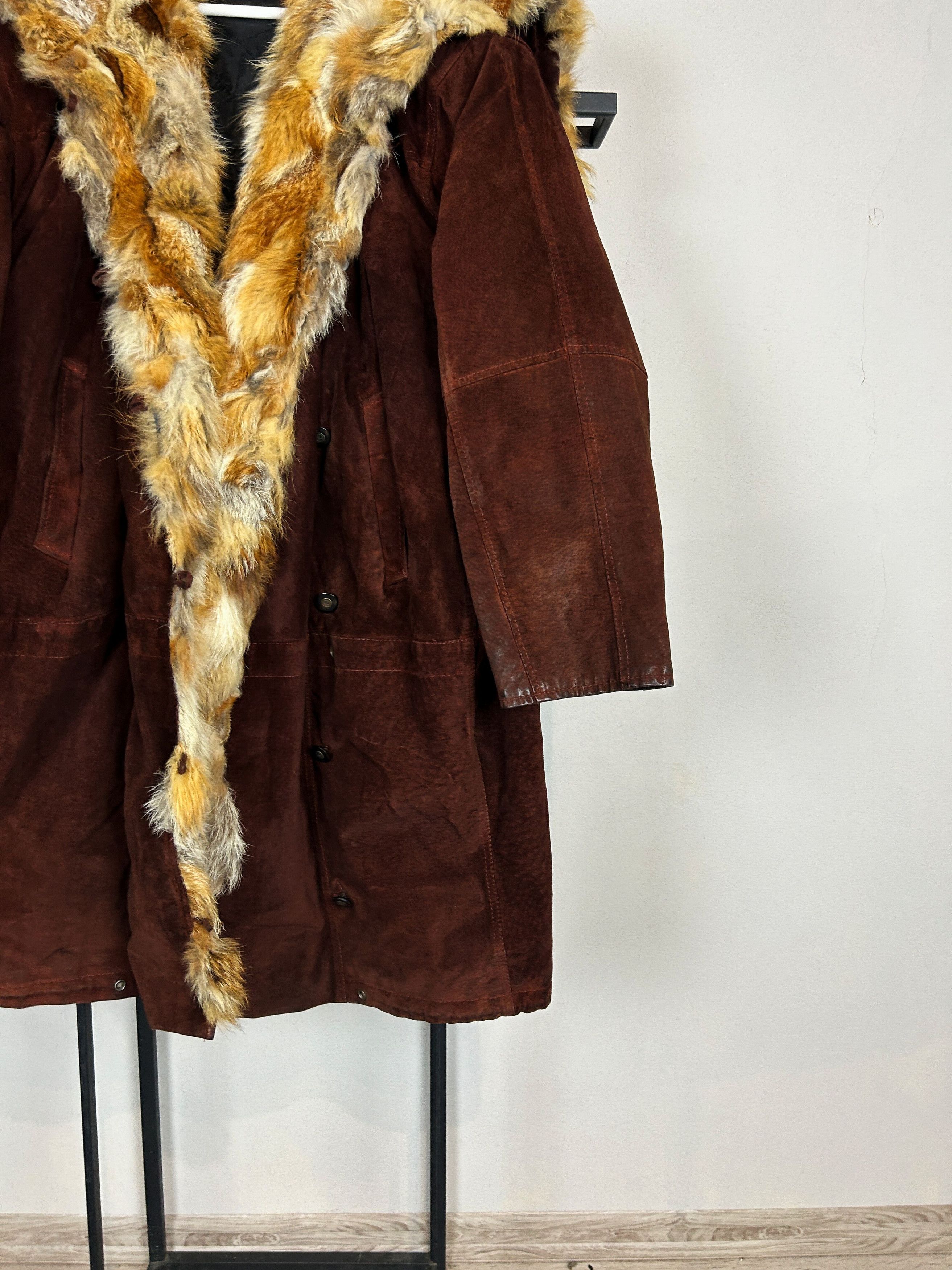 Japanese Brand Suede Leather Coat Fur Trim Vintage Luxury Brown Long Size US L / EU 52-54 / 3 - 4 Thumbnail