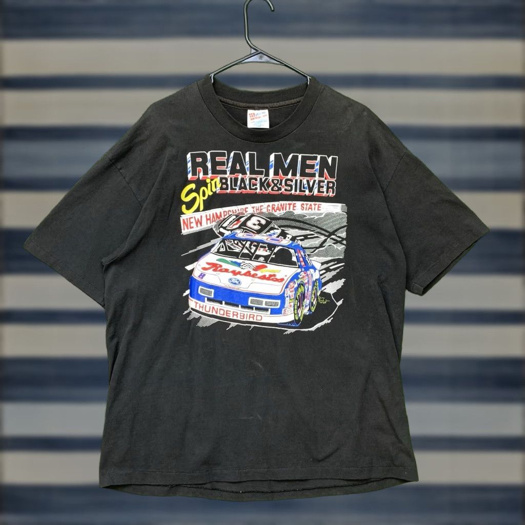 Chase Authentics VINTAGE Nascar Racing Shirt Mens XL Single Stitch Real Men Spin Black and Silver Size US XL / EU 56 / 4 - 1 Thumbnail