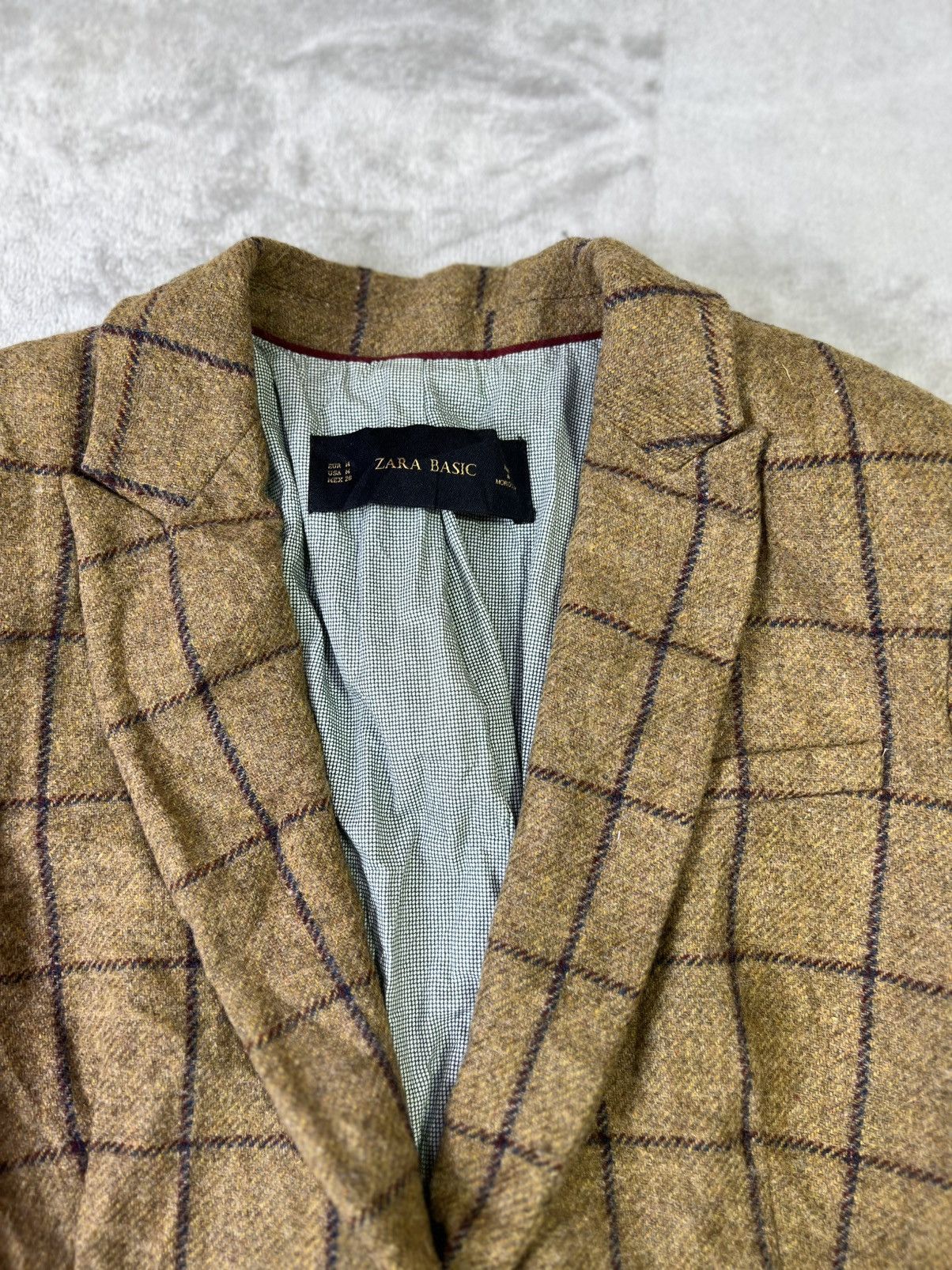 Zara Zara Basic Lambswool Windowpane Blazer Brown Elbow Patch Size M / US 6-8 / IT 42-44 - 2 Thumbnail