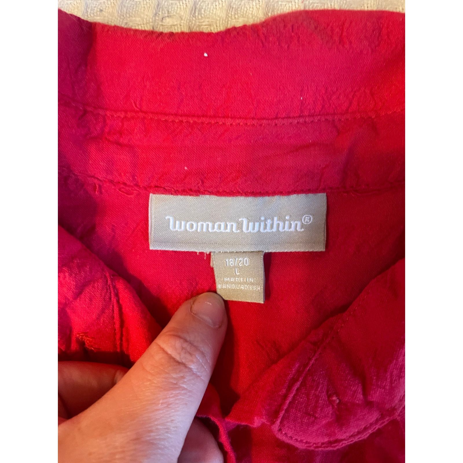 Other Woman Within Cotton Red Textured Roll Tab Button Up Top Lg Size XXL / US 16-18 / IT 52-54 - 10 Thumbnail