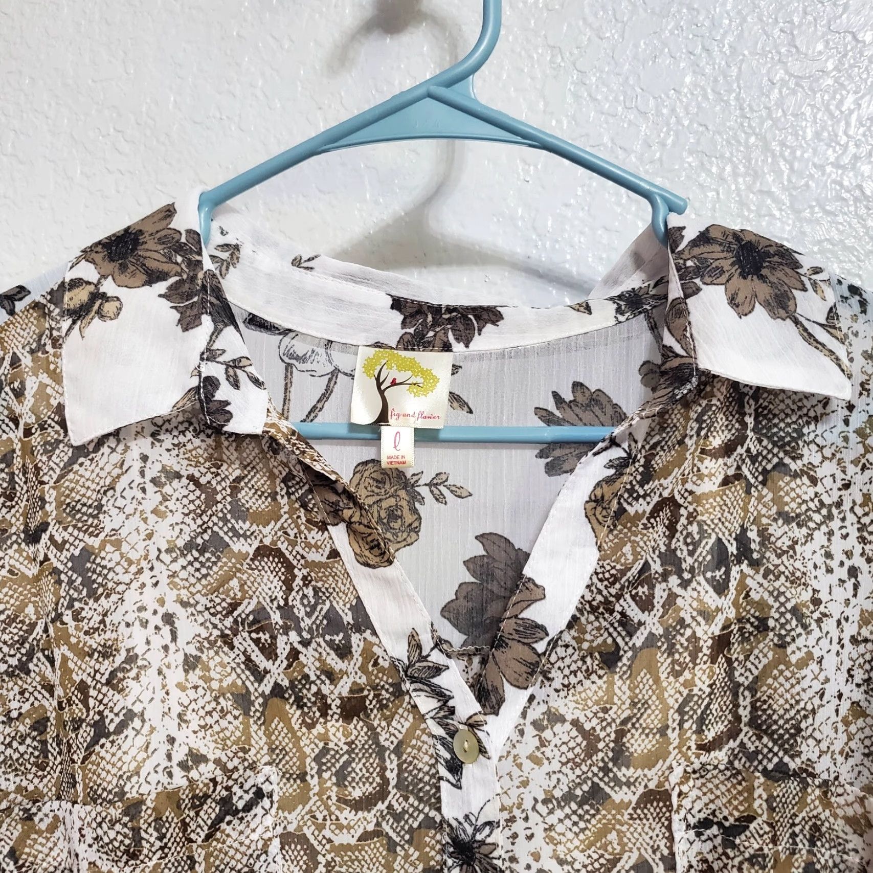 Vintage Fig & Flower Dress Women L Brown Animal Floral Print Button Front Belted Western Dress Size L / US 10 / IT 46 - 4 Thumbnail