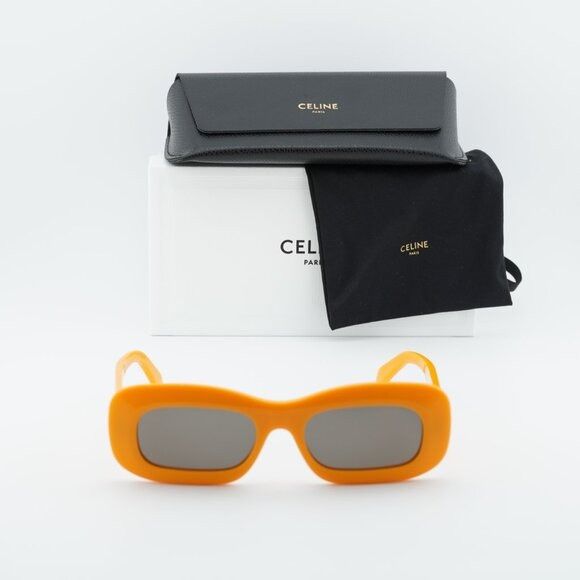 Celine Celine CL40294I 42A Sunglasses Glossy Orange Rectangle Frame Size ONE SIZE - 10 Thumbnail