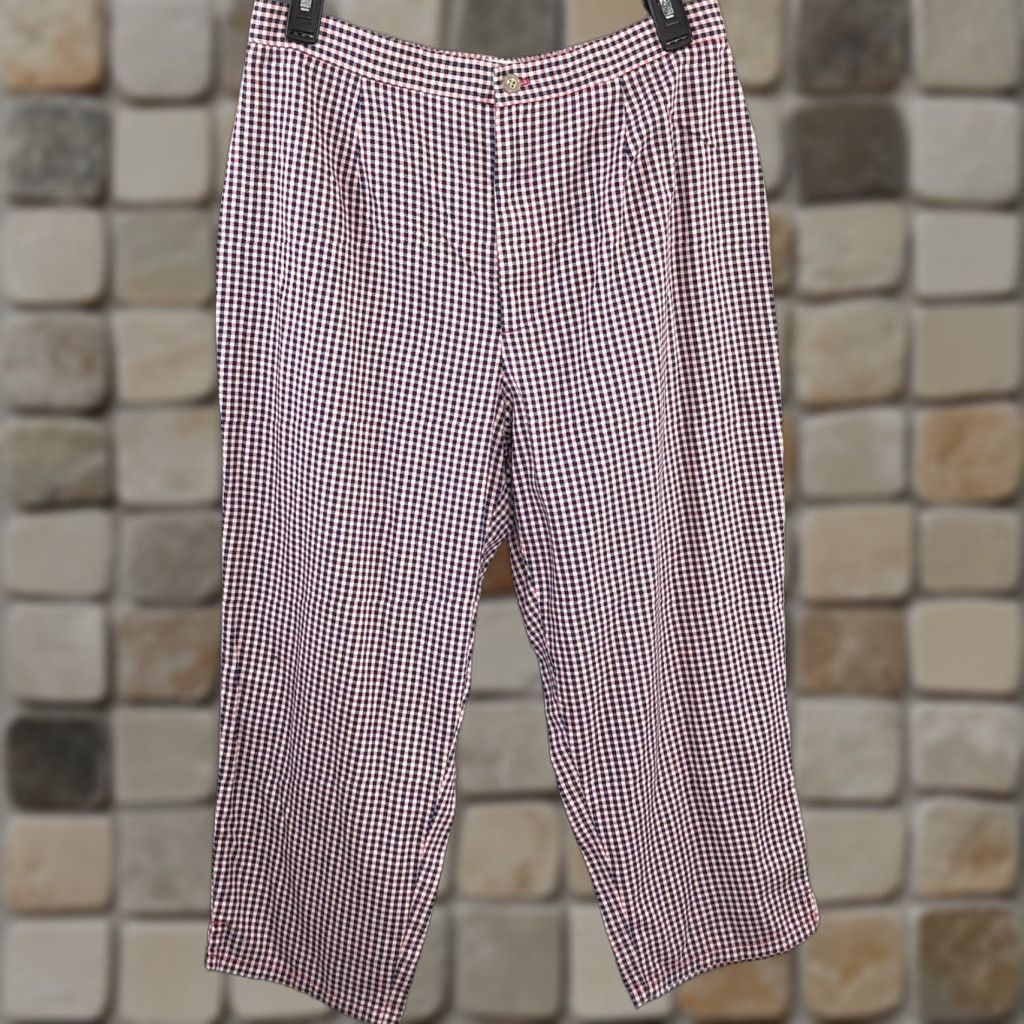 Vintage VINTAGE Russ Pants Slacks 14 Pnk Blue Plaid Gingham Checkered Cropped 80s Preppy Women Size 36" / US 14 / IT 50 - 1 Thumbnail