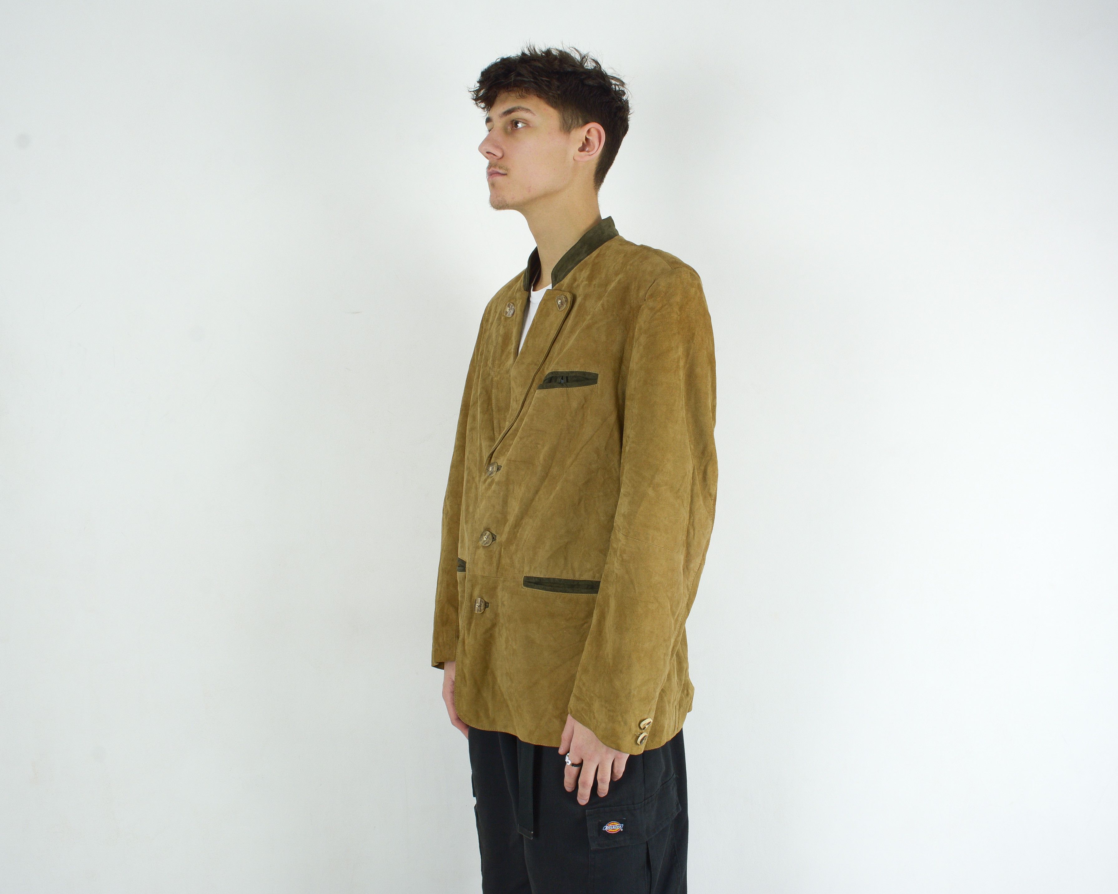Leather Machiavelli Men L Suede Leather EU 52 Blazer Jacket Trachten Size 42R - 2 Thumbnail