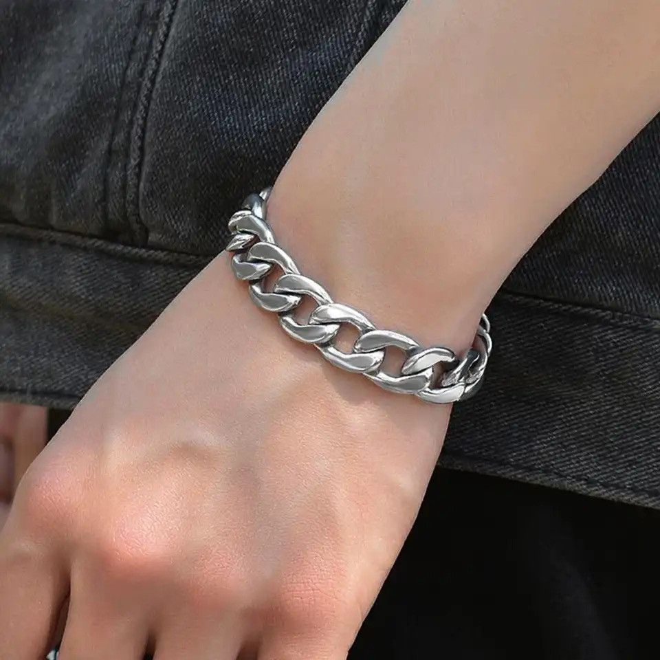 Jewelry 11.5mm Men's Stainless Steel Cuban Chain Bracelet Size ONE SIZE - 1 Thumbnail
