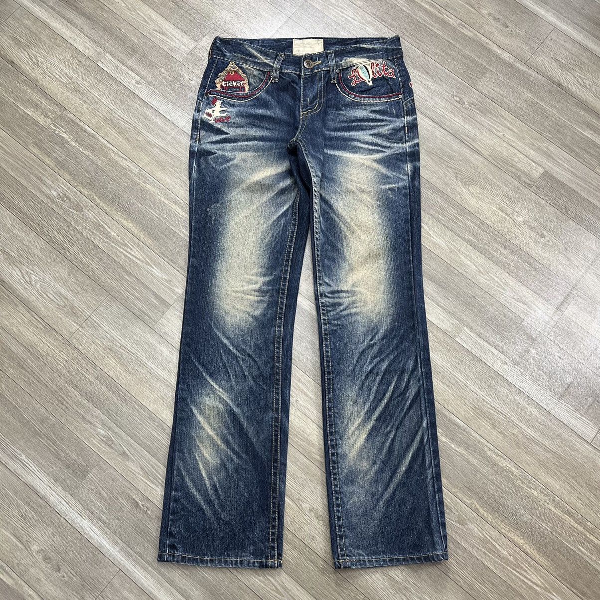 If Six Was Nine × Japanese Brand × Le Grande Bleu (L.G.B.) Vtg Lolita Embroidered Flare Jeans Faded Exotic Denim Y2K Size US 31 - 1 Thumbnail