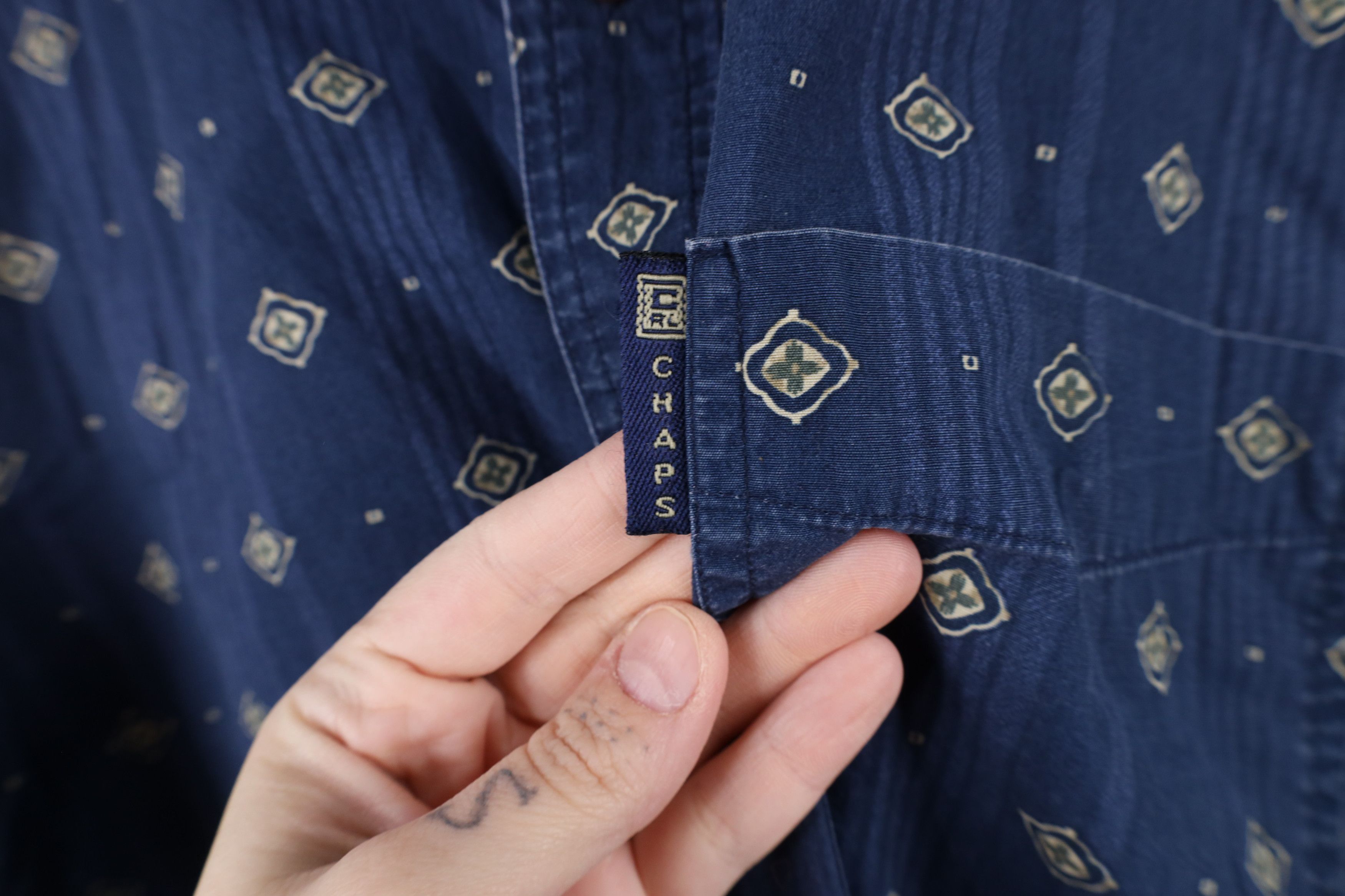Ralph Lauren × Vintage Vintage 90s Chaps Ralph Lauren Geometric Collared Shirt Size US L / EU 52-54 / 3 - 5 Thumbnail