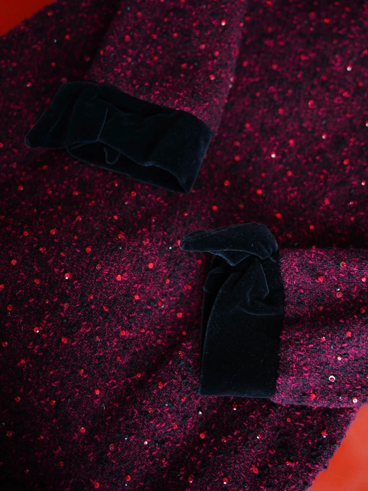 Oscar De La Renta Oscar de la Renta Vtg Red Sequin Tweed Velvet Dress S Size S / US 4 / IT 40 - 8 Thumbnail