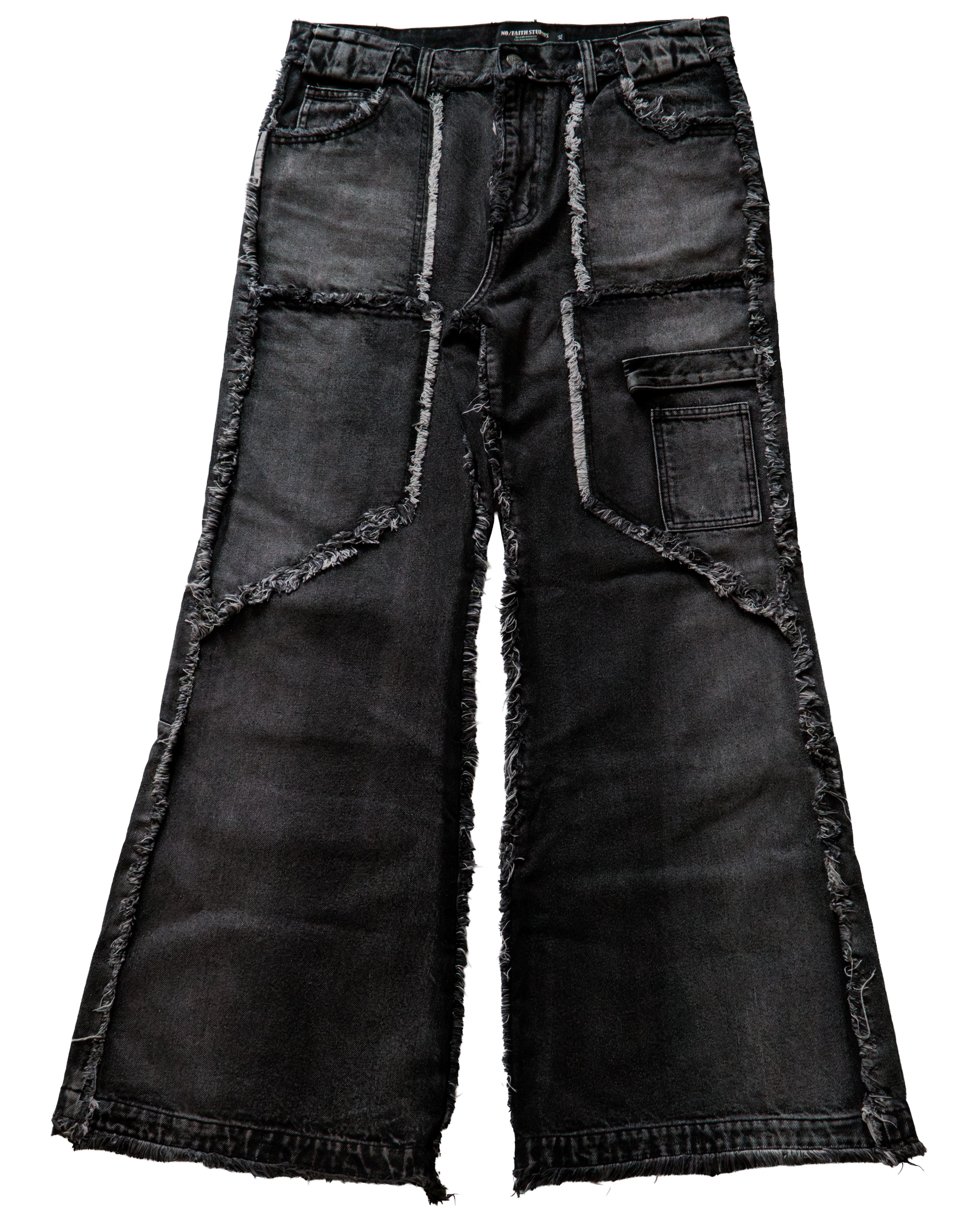 No Faith Studios Flared Denim Stone Wash Grey No Faith Studios