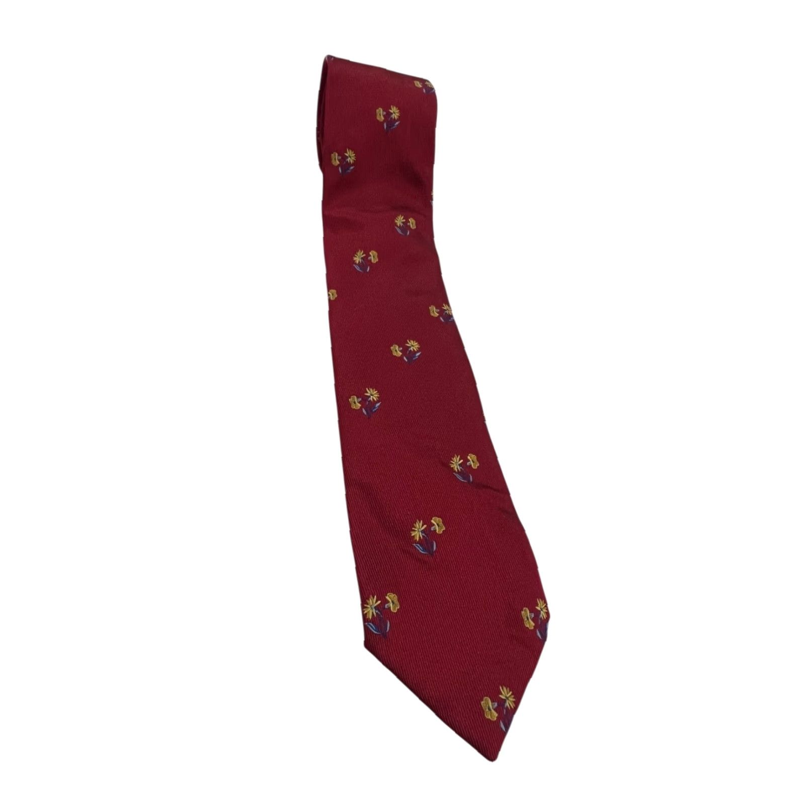 Vintage LOUIS DELL'OLIO Mens 100% Silk Red w/flowers Neck Tie Italy Silk Designer Flower Pattern Tie 58" Mens Size ONE SIZE - 2 Thumbnail