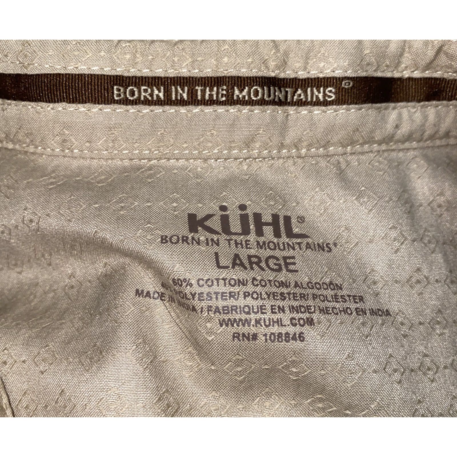Vintage Kuhl Shirt Mens Beige Short Sleeve Button Front Size L Button-Up Collared Cotton/Polyester Regular Carded Vintage No Size US L / EU 52-54 / 3 - 5 Thumbnail