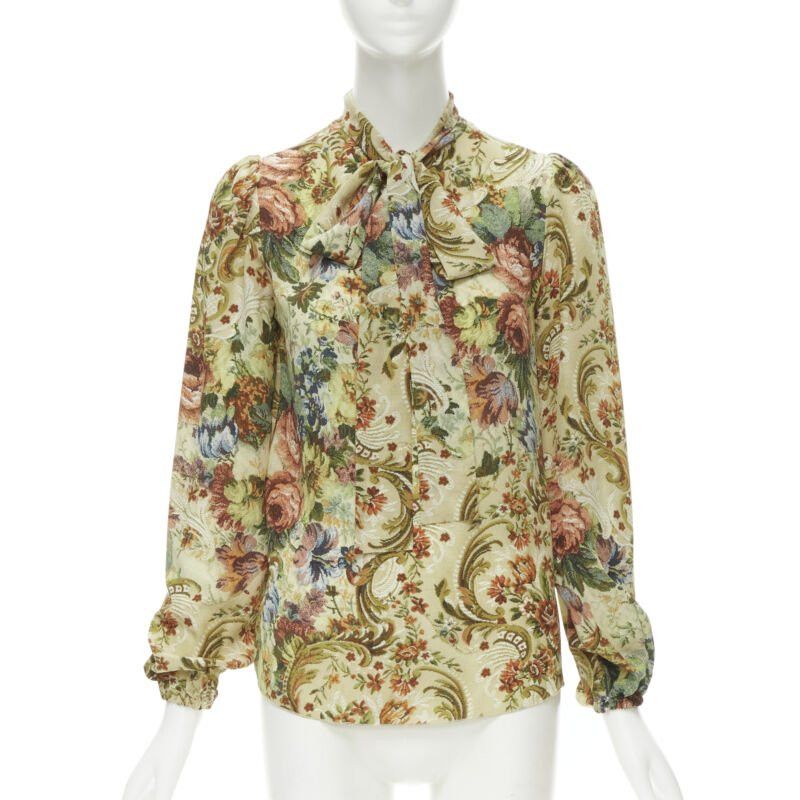 Dolce & Gabbana DOLCE GABBANA 100% silk tapestry floral print tie neck blouse top shirt IT36 XS Size XS / US 0-2 / IT 36-38 - 1 Thumbnail
