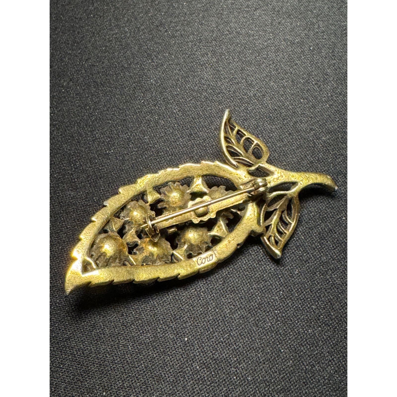Other Vintage Coro Gold Tone Faceted Crystals Leaf Brooch Size ONE SIZE - 3 Thumbnail