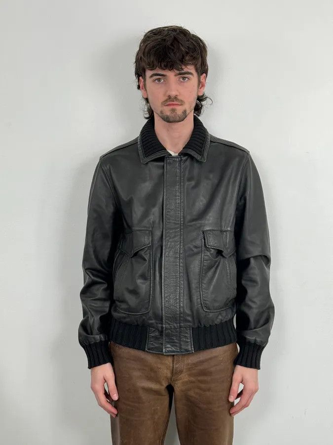Daniele Alessandrini 2000s Daniele Alessandrini Aviator Black Leather Jacket Size US M / EU 48-50 / 2 - 2 Thumbnail