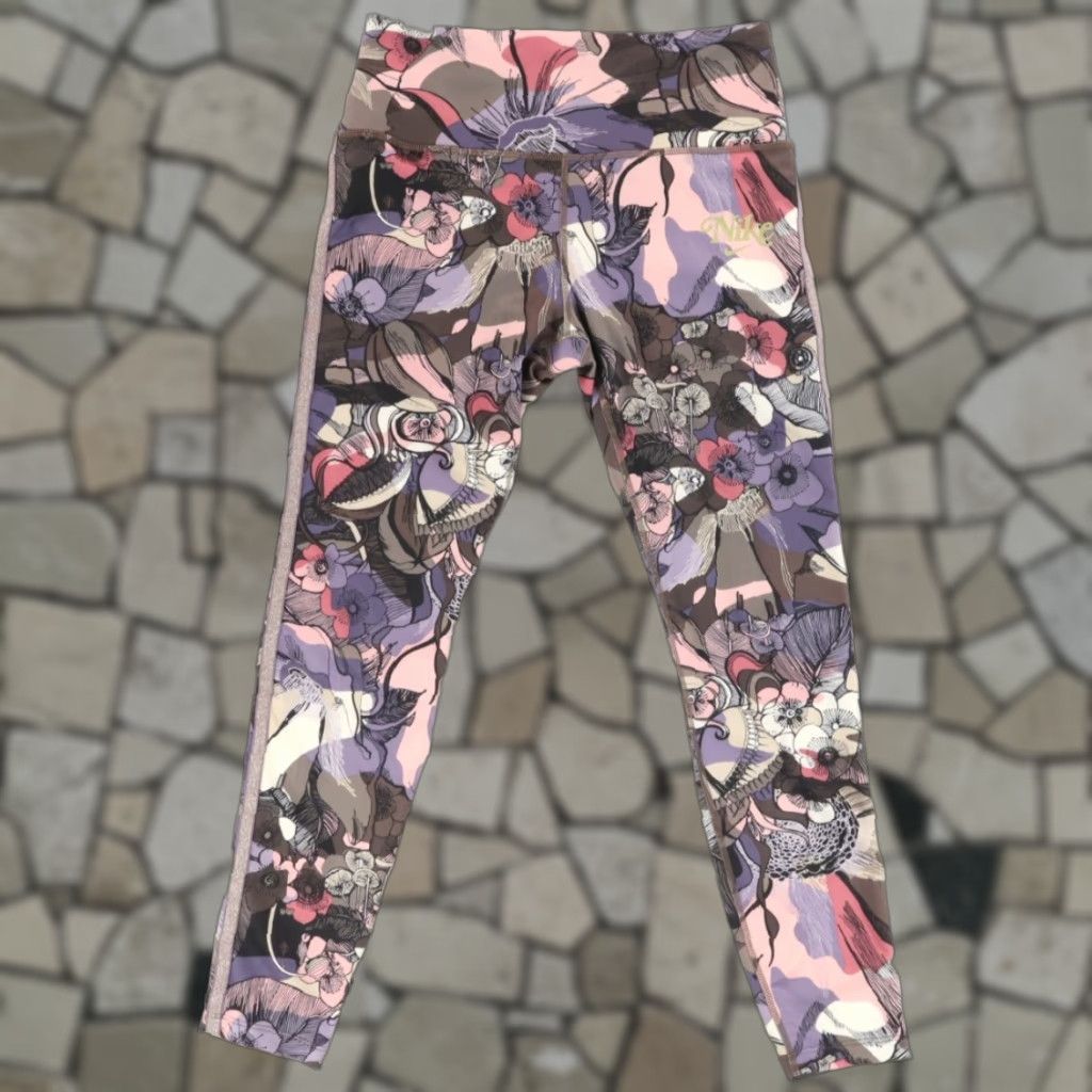 Nike Nike Women's Leggings M Floral Multi-Colored Stretch Fast Running High Elastic Woven Pants Size 32" / US 10 / IT 46 - 1 Thumbnail