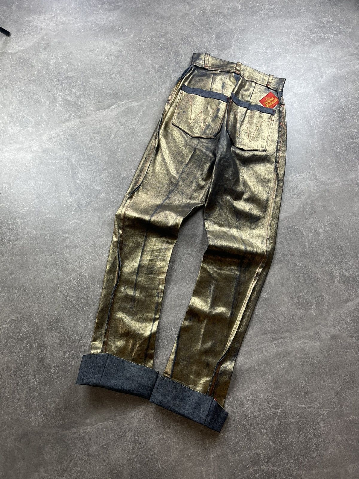 Vintage × Vivienne Westwood Vivienne Westwood Red Label Gold Foil Jeans Runway Archives Size 26" / US 2 / IT 38 - 1 Thumbnail