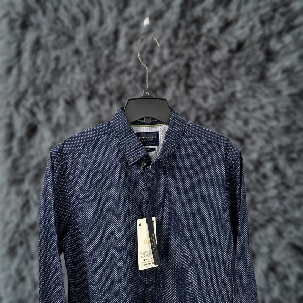 Denime DENIM & FLOWER Shirt Mens Small Blue Geometric Slim Button Down L/S Size US S / EU 44-46 / 1 - 1 Thumbnail