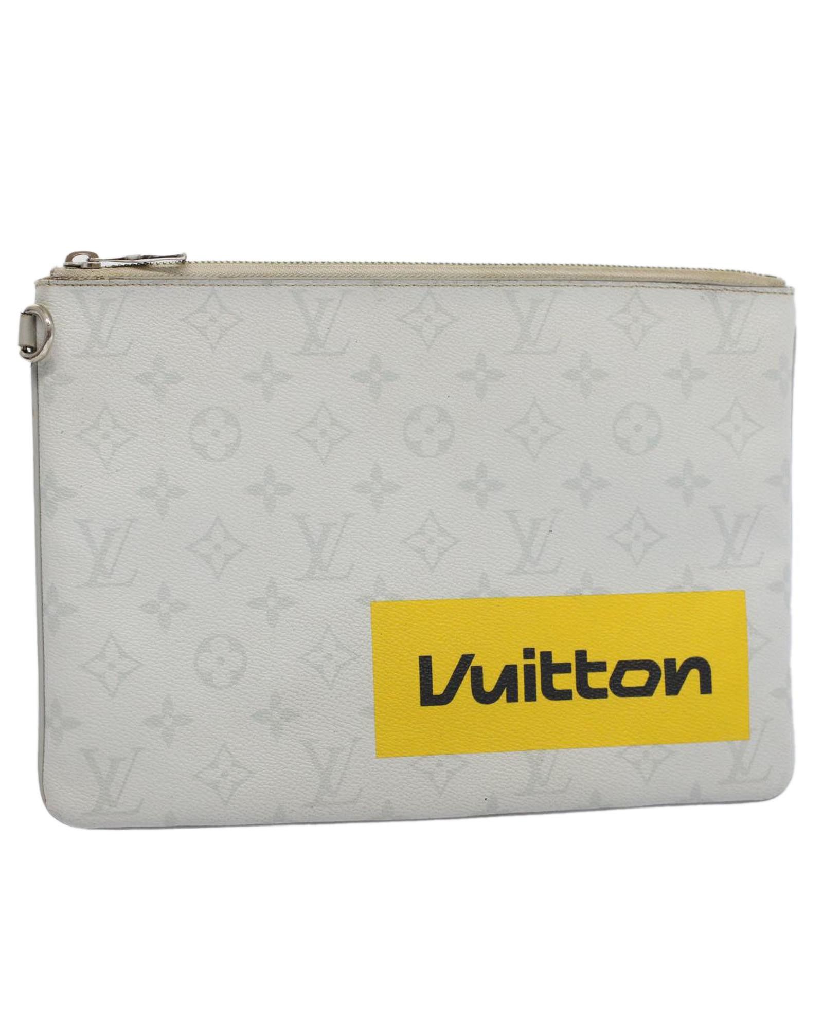 image of Louis Vuitton Monogram Canvas Zippered Clutch in White, Women's