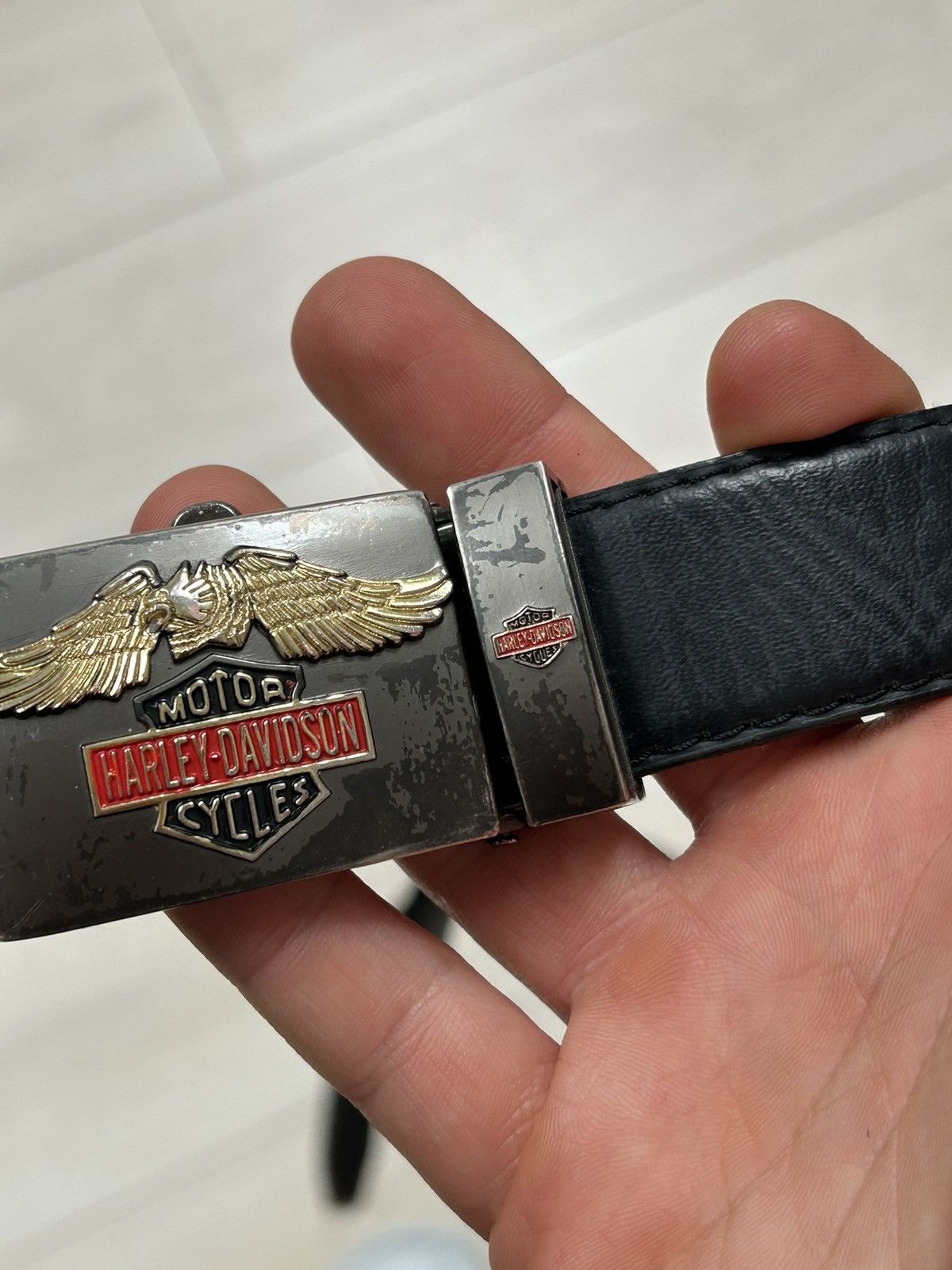 Harley Davidson × Vintage 1989 Harley Davidson Metal Buckle Leather Belt Size ONE SIZE - 3 Thumbnail