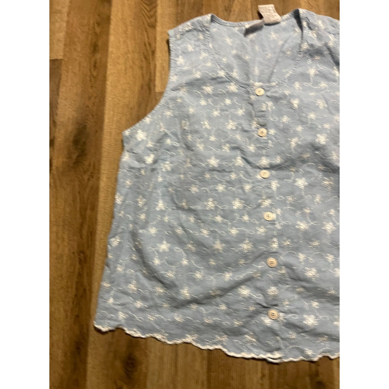 Vintage Bobbie Brooks Shirt Women's Plus 24W Blue Floral Sleeveless Button Up Size 4XL / US 24-26 - 3 Thumbnail