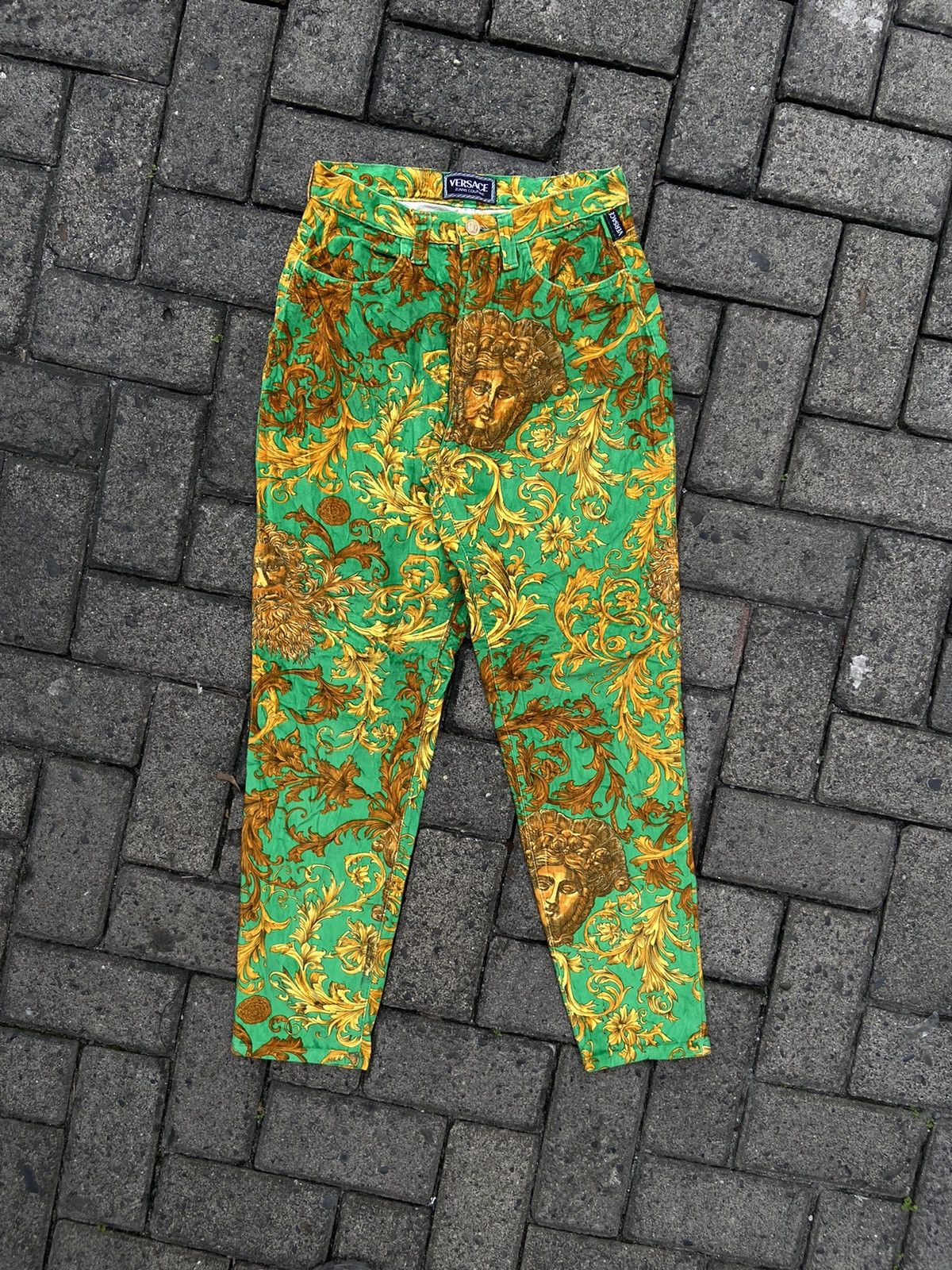 Versace RARE Vintage 90S Versace Baroque Green Pants Size 27" / US 4 / IT 40 - 1 Thumbnail