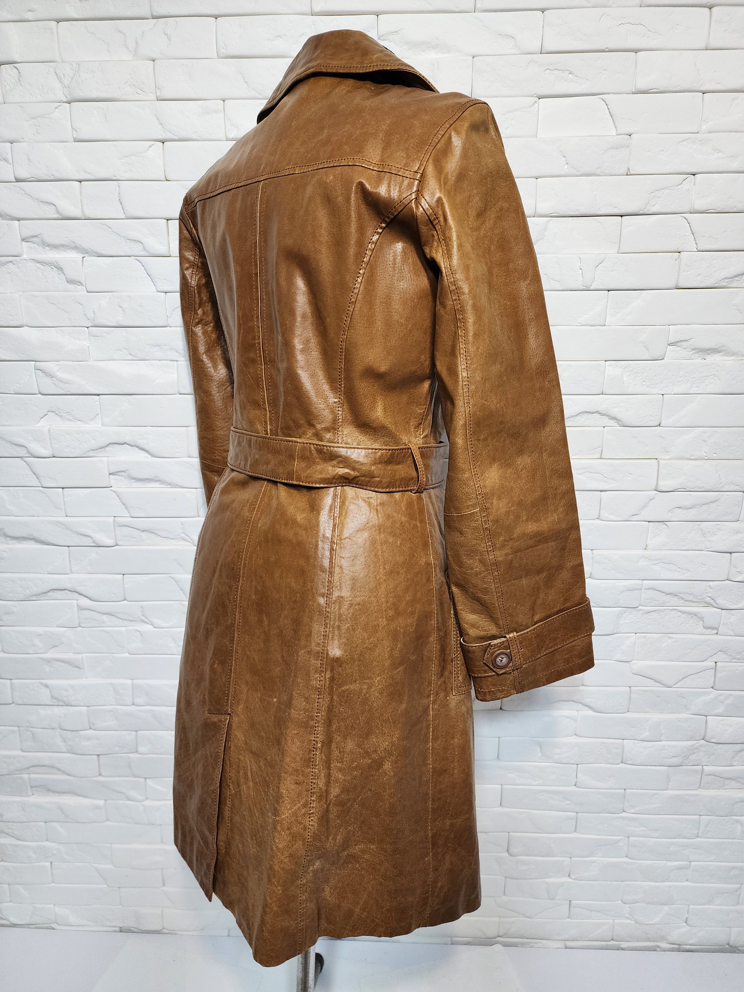 Designer Women's brown genuine leather raincoat. Size M / US 6-8 / IT 42-44 - 6 Thumbnail