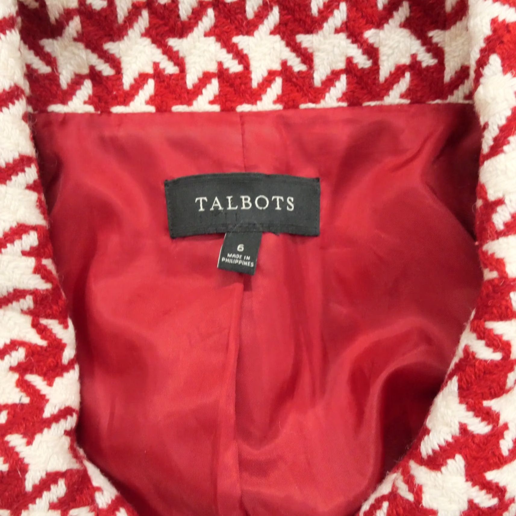 Talbots Talbots Jacket Womens 6 Red White Herringbone Woo Blend Motorcycle Asymetical Size M / US 6-8 / IT 42-44 - 2 Thumbnail