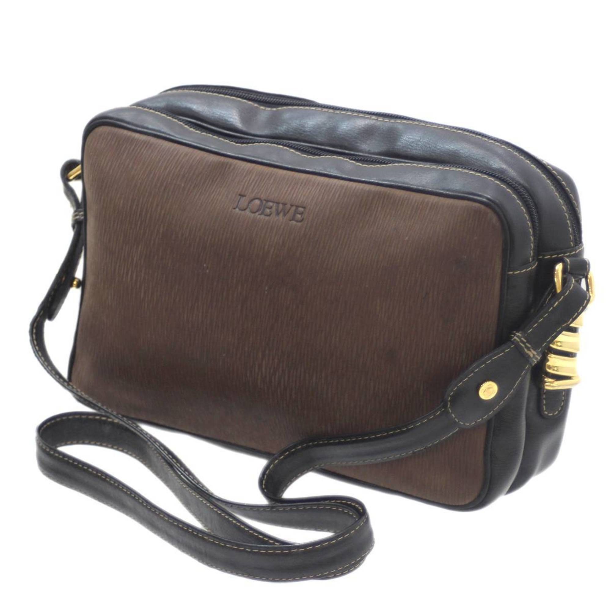 image of Loewe Velazquez Shoulder Bag Black × Brown, Women's