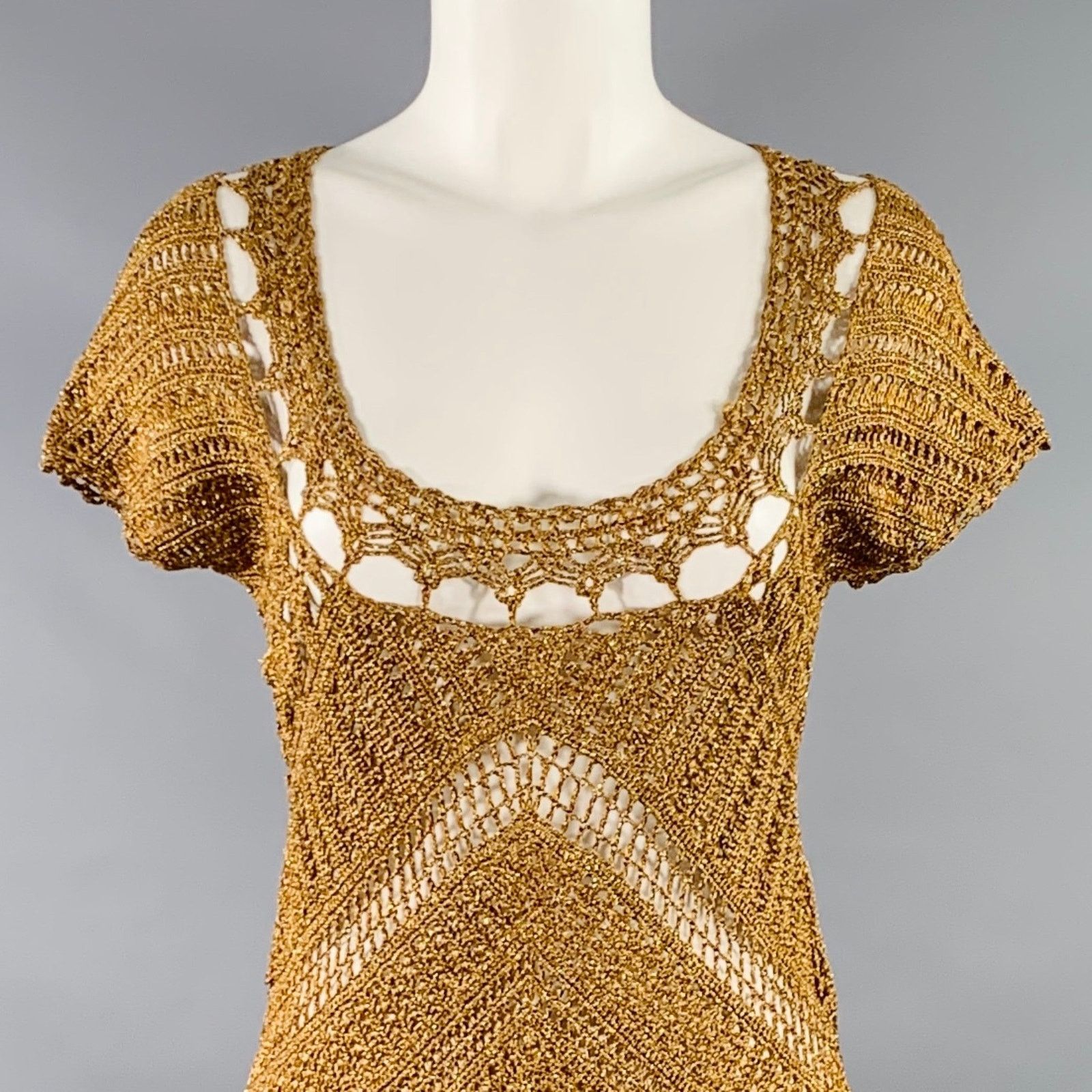 Diane von Furstenberg DIANE VON FURSTENBERG M Gold Acetate Blend Crochet Dress Size M / US 6-8 / IT 42-44 - 2 Thumbnail