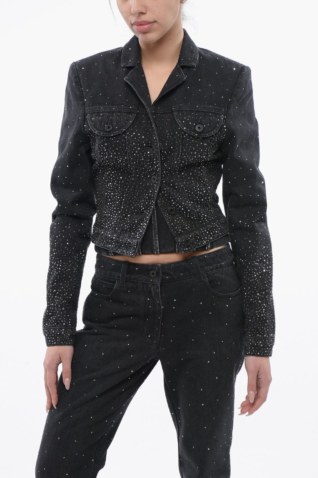 Off-White og1mm1125 Cropped Fit Bling Denim Jacket in Black Size M / US 6-8 / IT 42-44 - 1 Thumbnail