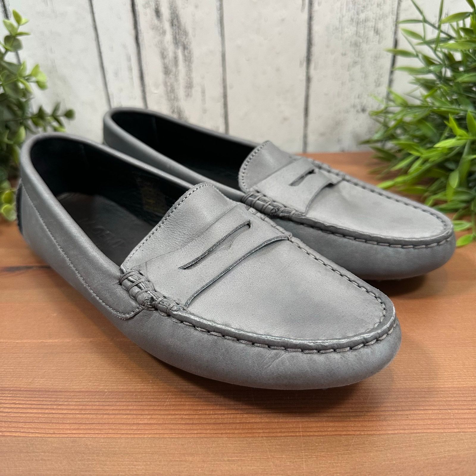 M. GEMI The Pastoso Grey Leather Penny Loafers