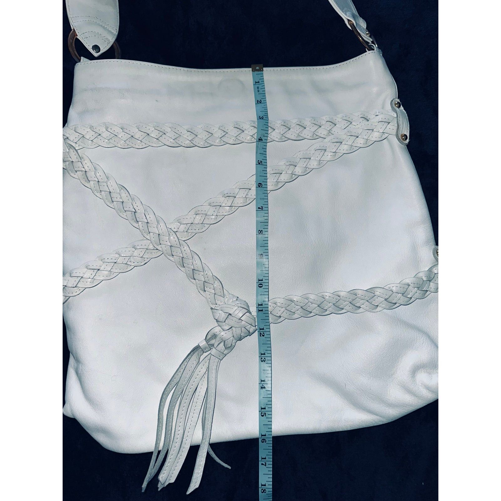 Other GOLDENBLEU HUGE BOHO WHITE LEATHER BAG BRAIDED TRIM & TASSEL Size ONE SIZE - 9 Thumbnail