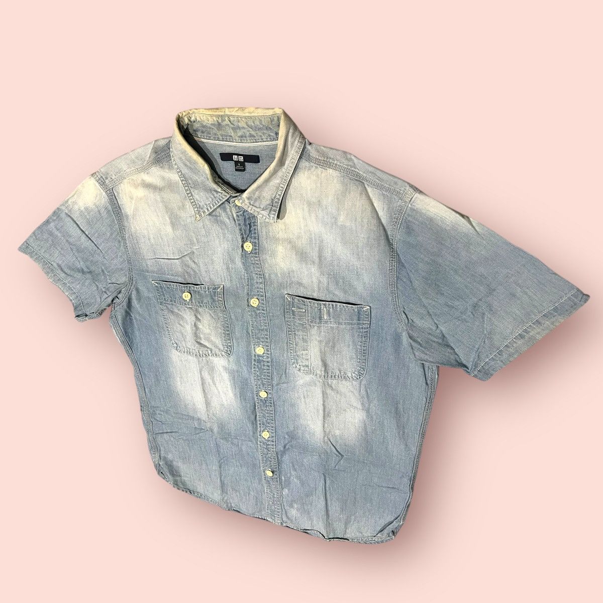 Japanese Brand × Jun Takahashi × Uniqlo VINTAGE UNIQLO DOUBLE CHEST POCKET FADED CAMBRAY SHIRT Size US L / EU 52-54 / 3 - 7 Thumbnail