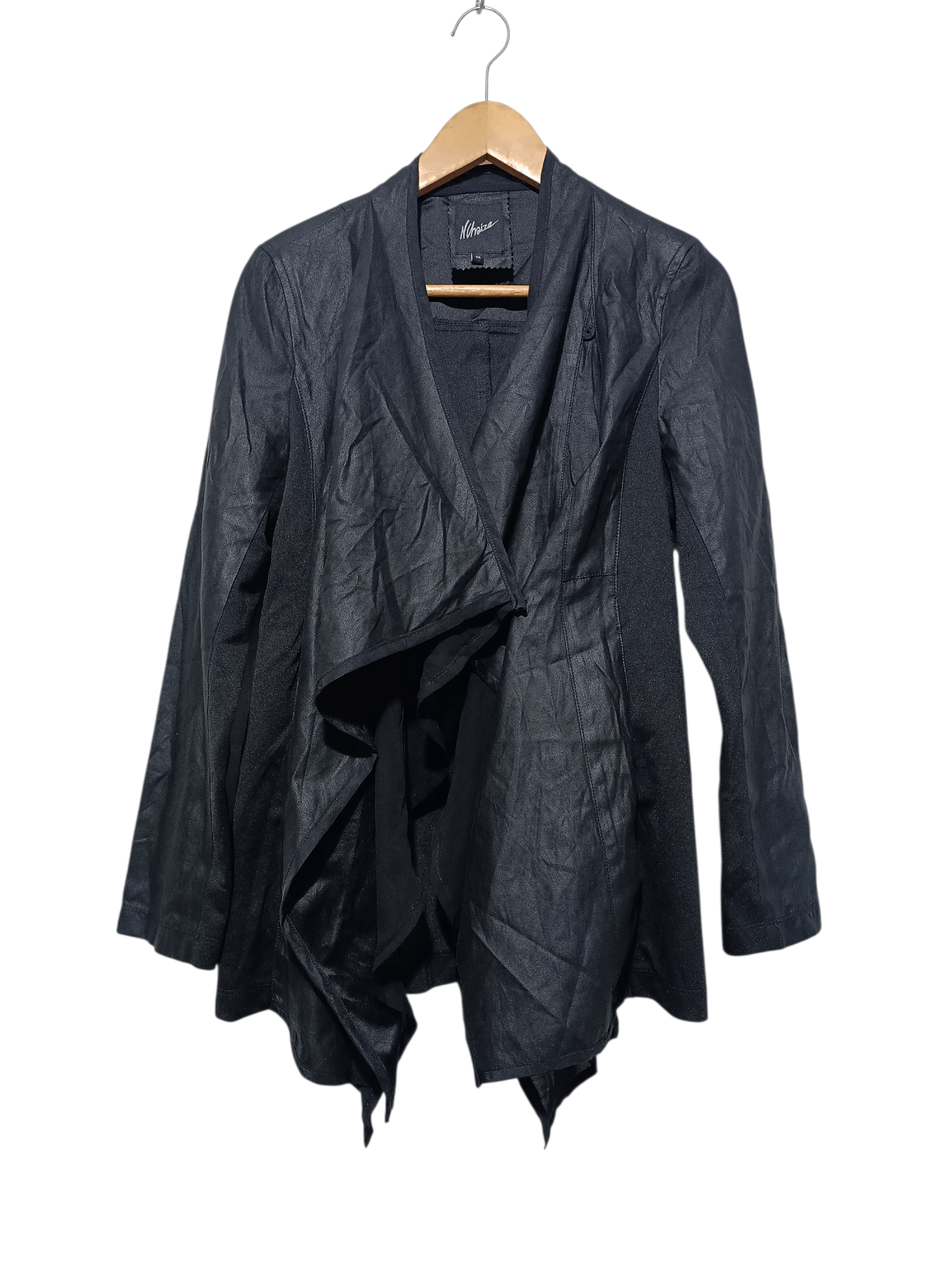 Japanese Brand Black Faux Leather Waterfall Draped Jacket Minimalist Lined Size M / US 6-8 / IT 42-44 - 1 Thumbnail