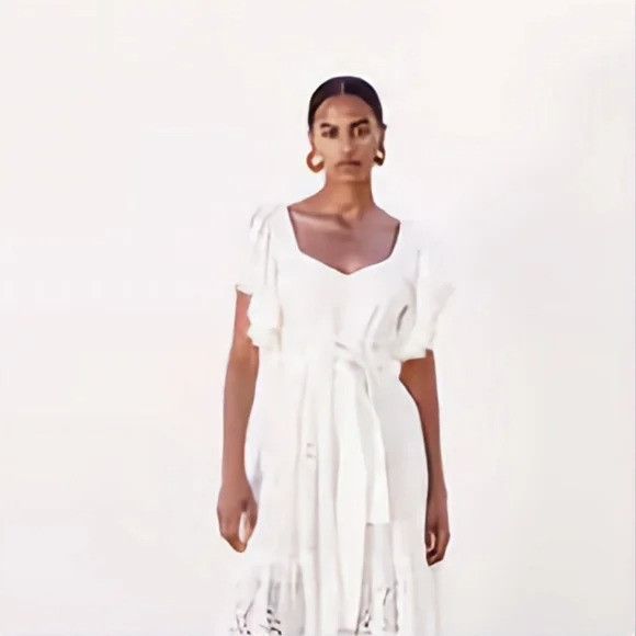 sachin and babi light blue dress zara openwork embroidered dress white size M BNWT